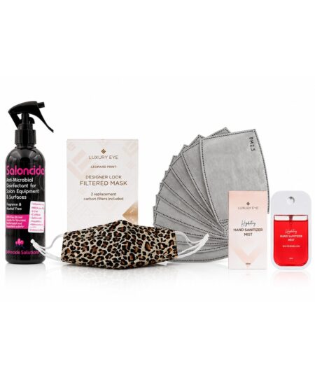 Luxury Eye Lash Hygiene Bundle for professional lash artists with disinfectant spray, reusable face mask, PM2.5 filters and hand sanitizer mist