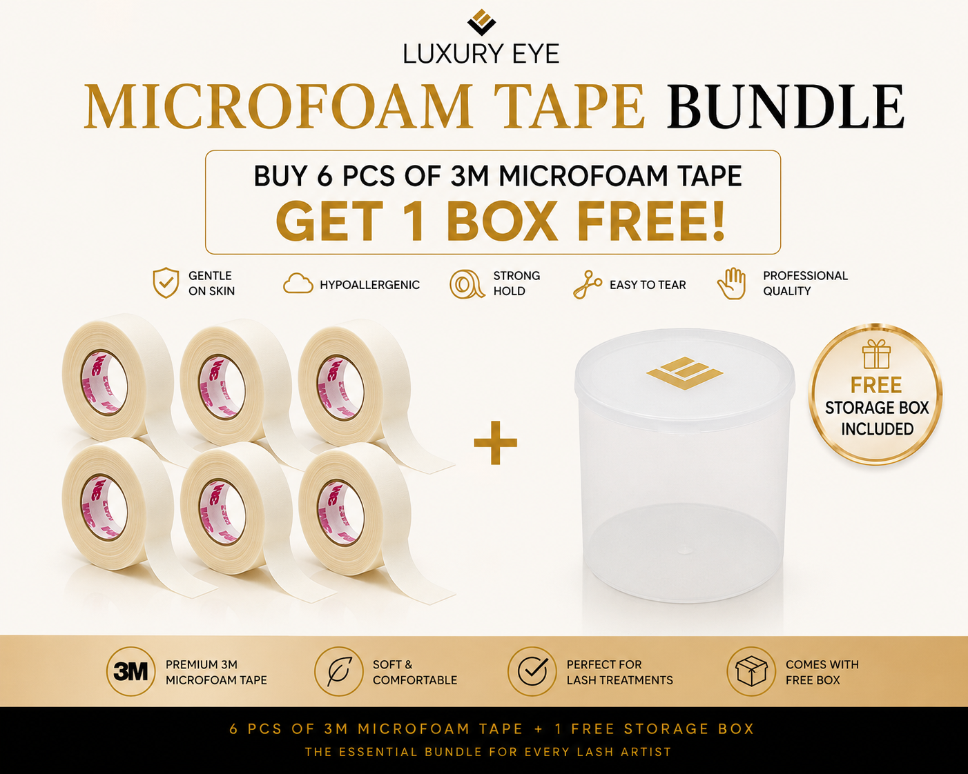 Luxury Eye 3M Microfoam Tape Bundle – 6 lash tapes with free storage box